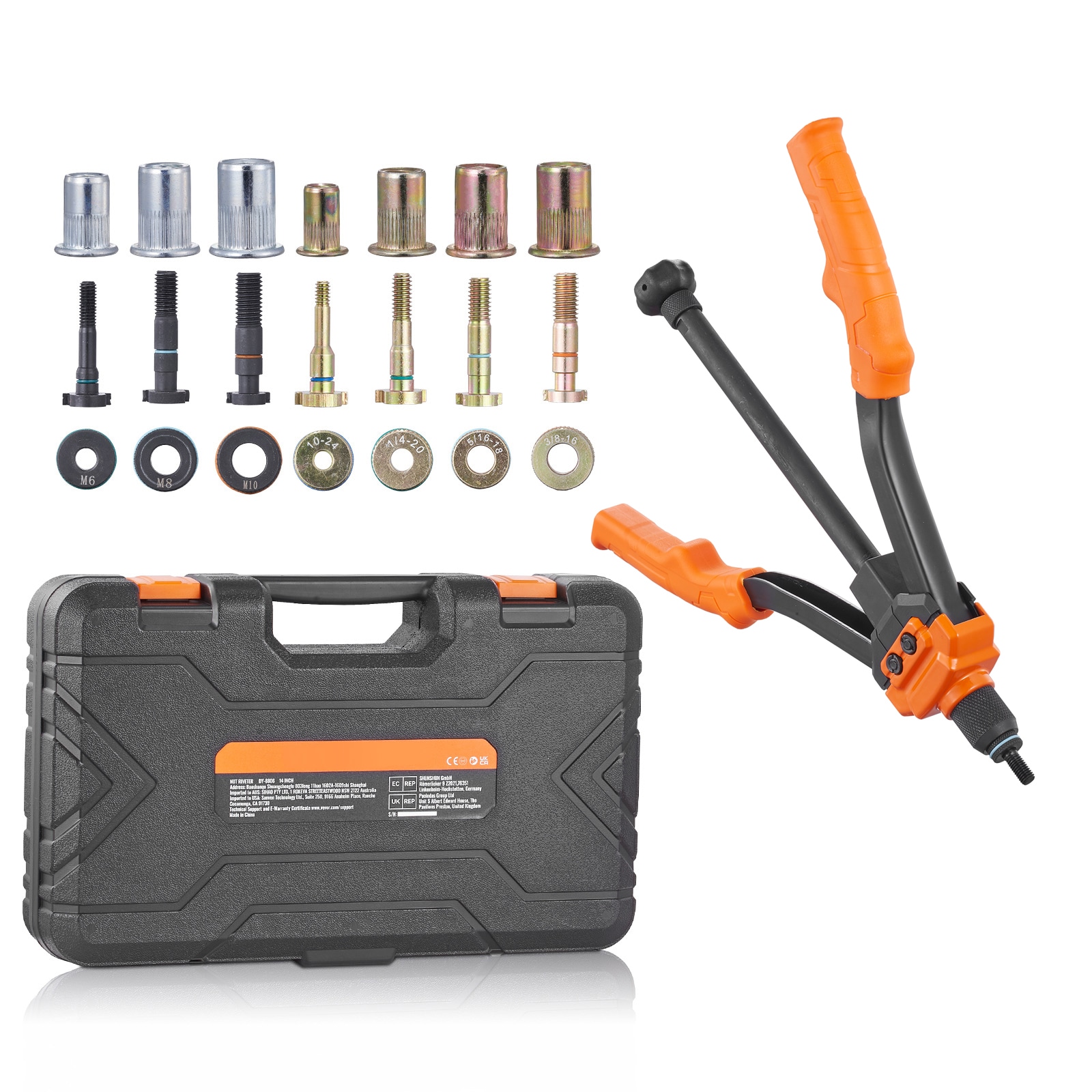 Rivnut Tool Kit With 7 Mandrels And Assorted Rivet Nut Set_voghion.com